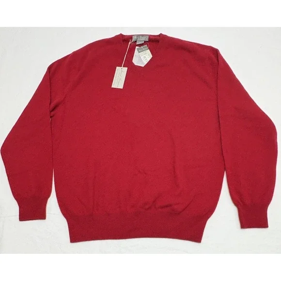 NWT Daniel Cremieux Signature Collection Red V-Neck Cashmere Sweater Sz L